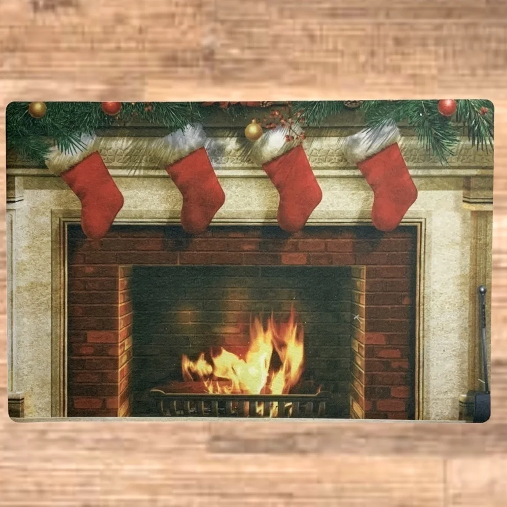 Holiday Doormat Fireplace Christmas Stockings Rectangle 16 X 24 In Multicolor